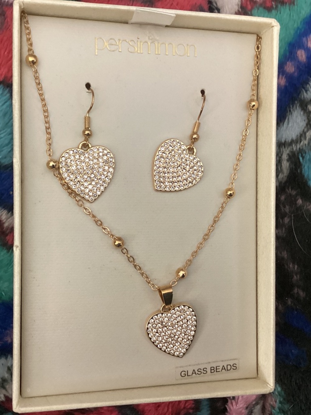 NWT Persimmon Rose Gold Tone necklace matching earrings set glass rhinestones